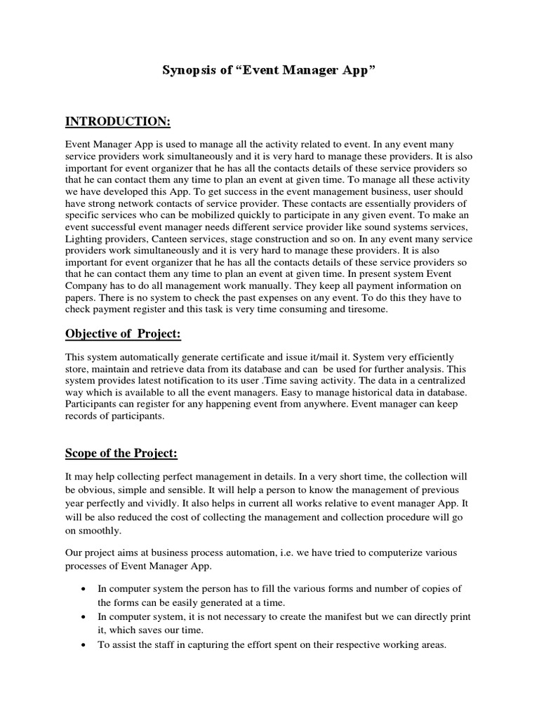 Synopsis of Event Manager App | PDF | Password | 64 Bit Computing