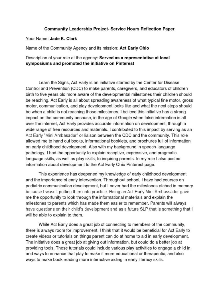 Community Leadership Project - Reflection Paper 2 1 | PDF | Child ...
