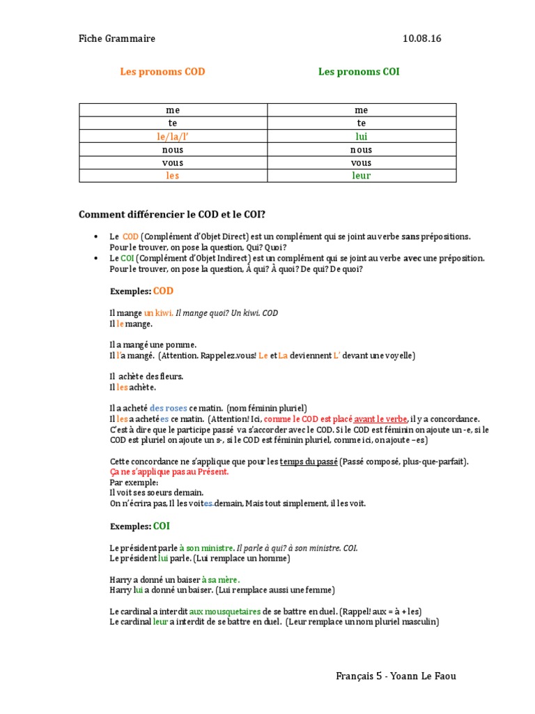 Exercice Cod Coi Cos 5ème Avec Correction
