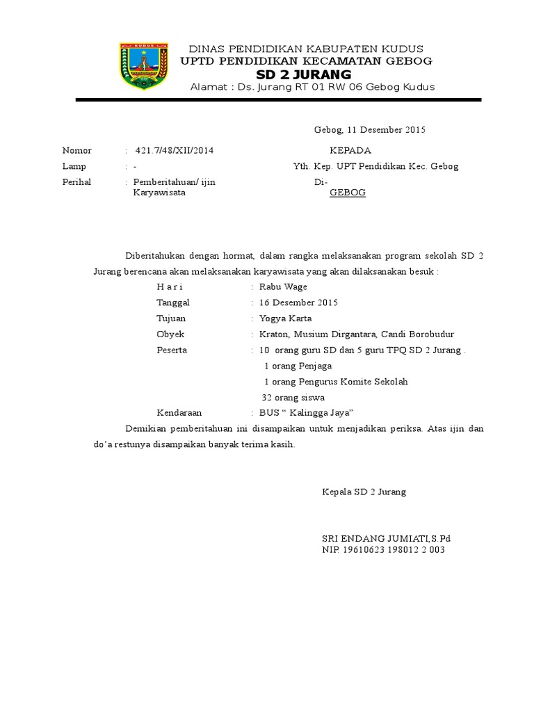 KARYA WISATA Ijin Dan Pemberitahuan Ke UPT | PDF