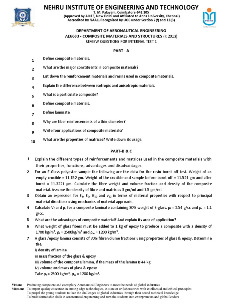 Aeronautical Engineering Composite Materials Review | PDF | Composite ...