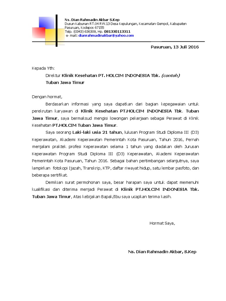 Surat Lamaran Kerja Pt Holcim Indonesia Tbk