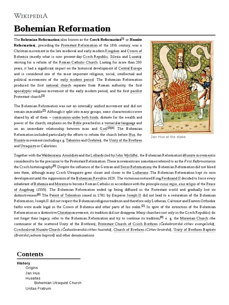 Bohemian Reformation Reformation Preceding The Protestant