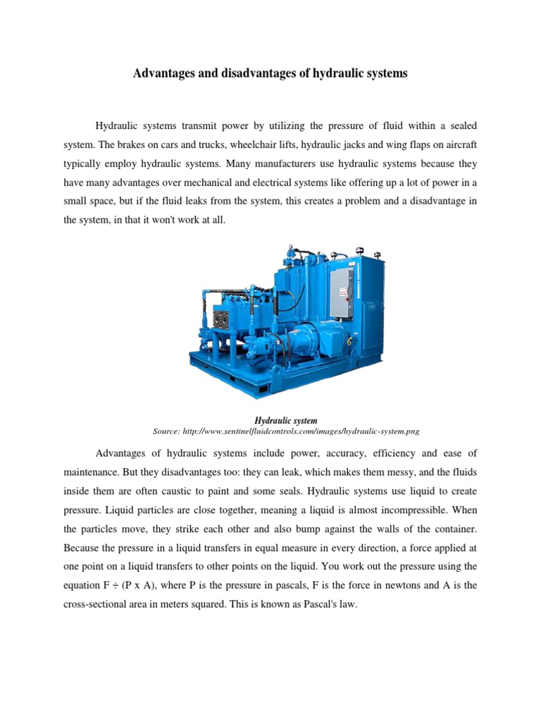 Advantages and disadvantages of hydraulic systems.docx Pressure Liquids