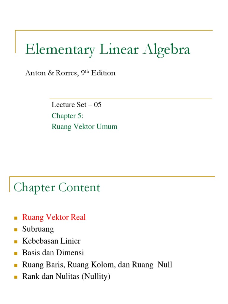 Ruang Vektor dalam Aljabar Linear | PDF | Metode & Bahan Ajar