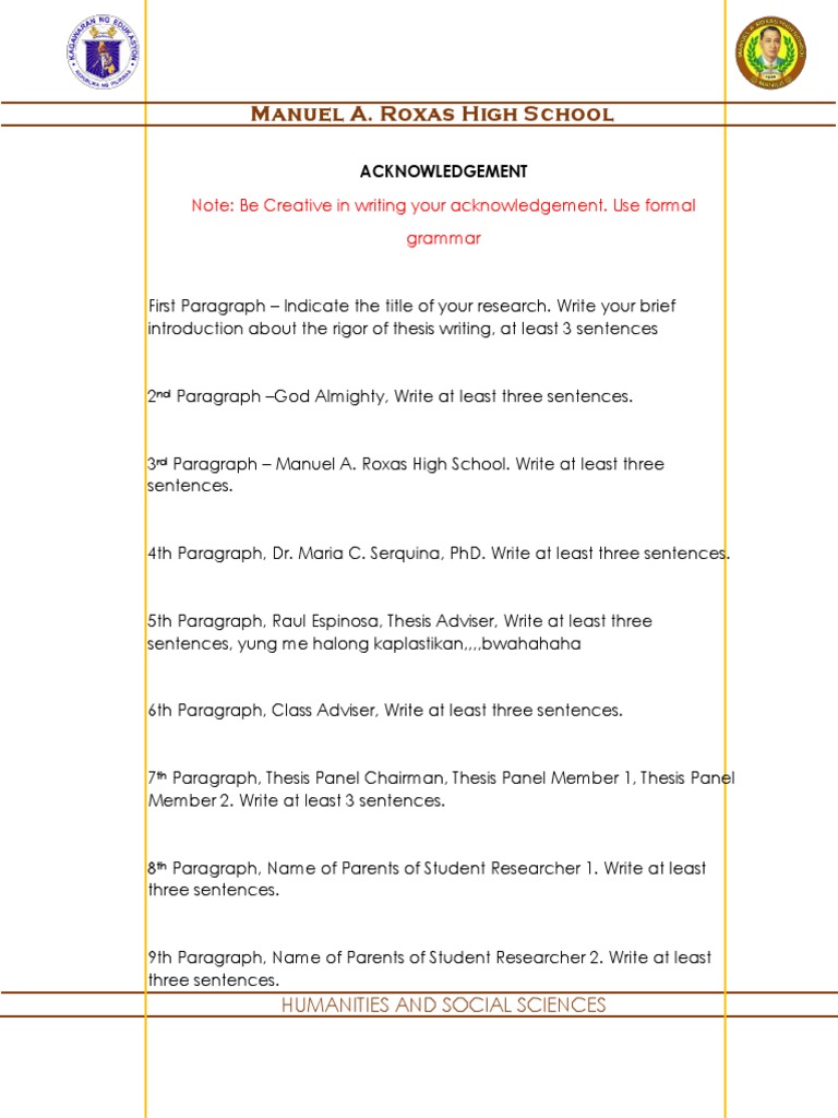 Acknowledgement Template for Thesis Writing | PDF | Language Arts ...