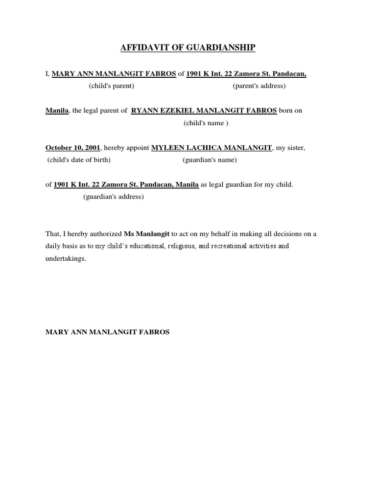 Legal Guardianship Affidavit Template | PDF | Politics | Religion ...