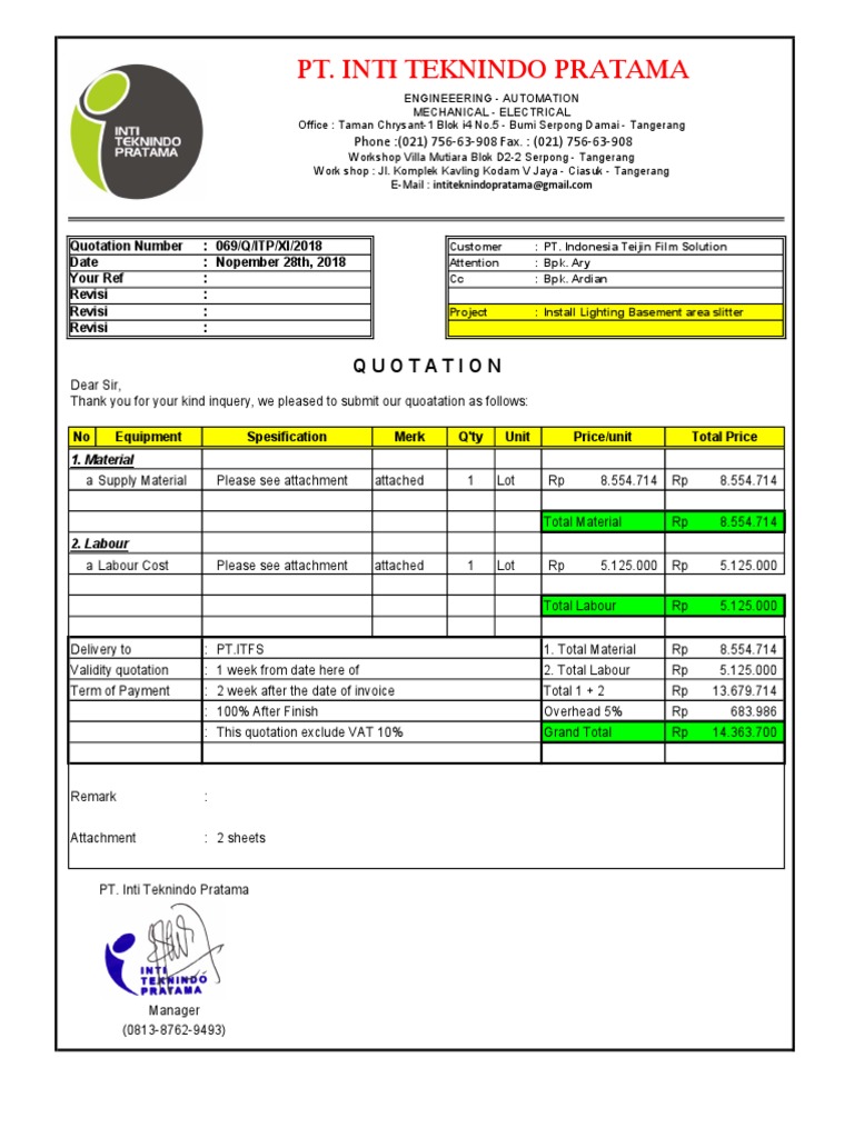 Quotation for Basement Lighting Installation | PDF | Components ...