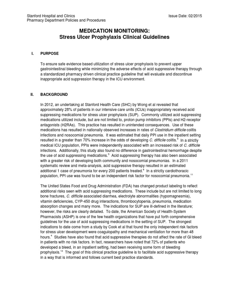Stress Ulcer Prophylaxis Guidelines PDF Pharmacy Diseases And