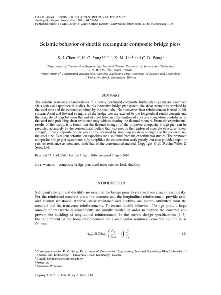 (Chen Et Al., 2011) Seismic Behavior of Ductile Rectangular Composite ...