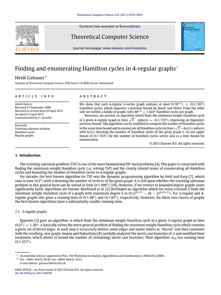 Hamiltonian Cycle in 4 Regular Graph | PDF | Discrete Mathematics ...