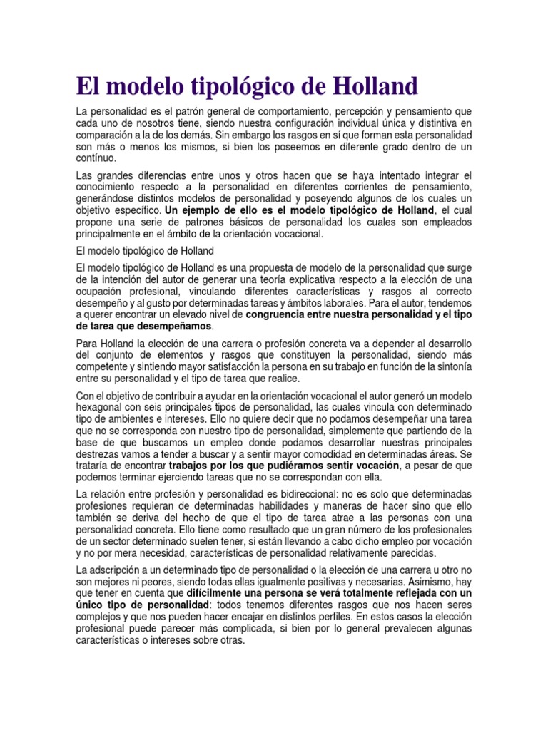 El Modelo Tipológico de Holland PDF Conceptos psicologicos Sicología