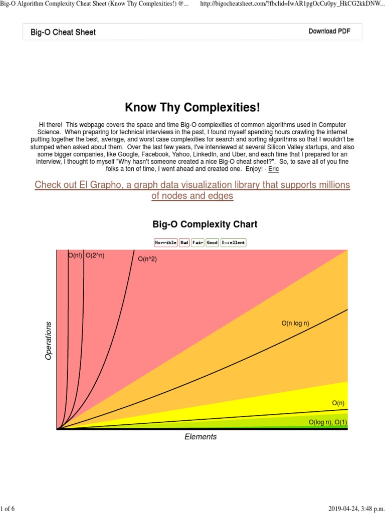 Big o Cheat Sheet | PDF | Algorithms And Data Structures | Theoretical ...