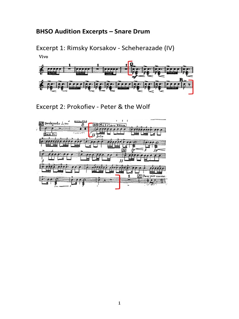 BHSO Audition Excerpts Snare Drum | PDF | Art