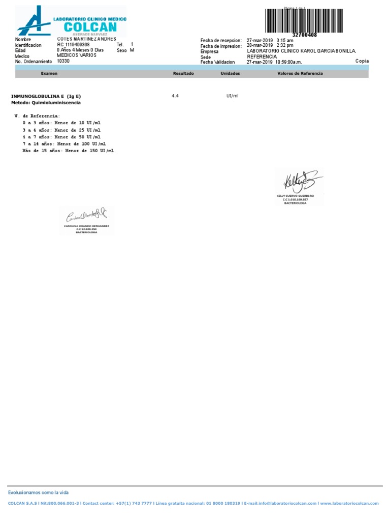 Cotes Martinez Andres Valores De Referencia Examen Resultado Unidades
