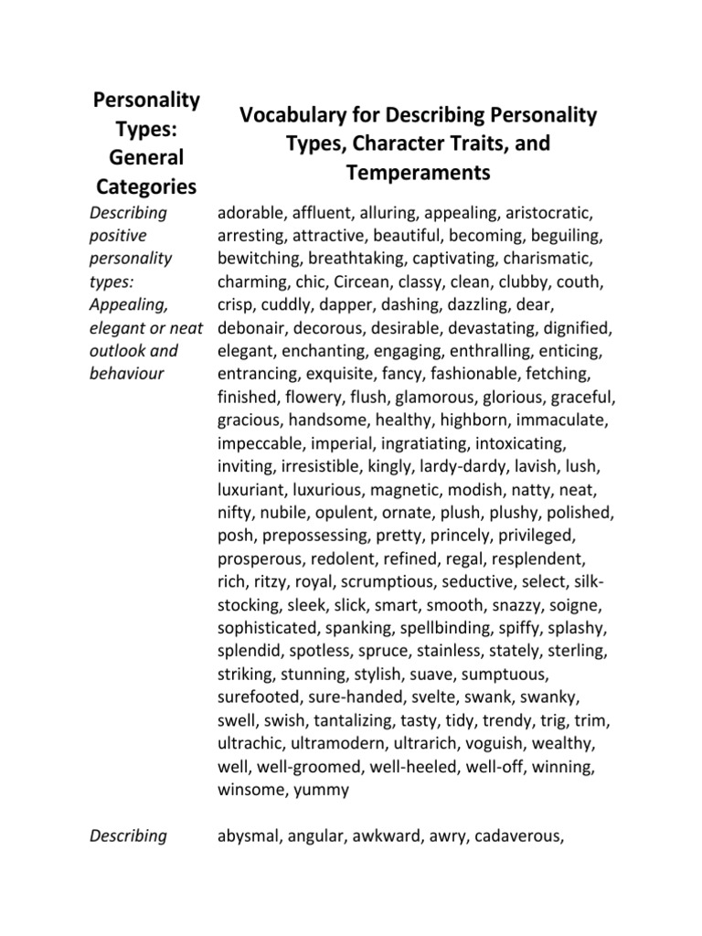 Personality Types and Traits Guide | PDF
