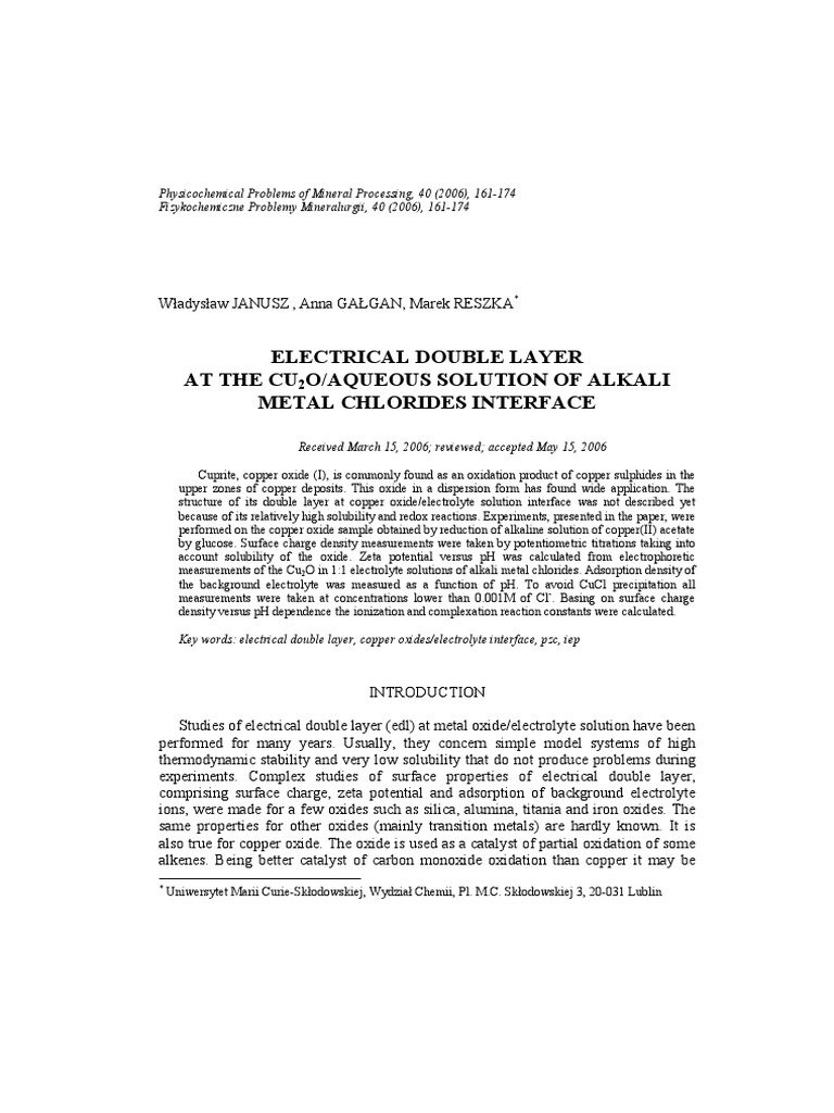 Electrical Double Layer Cu20 | PDF | Ph | Hydroxide