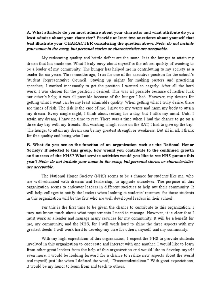 National Honor Society essay writing guidelines and examples