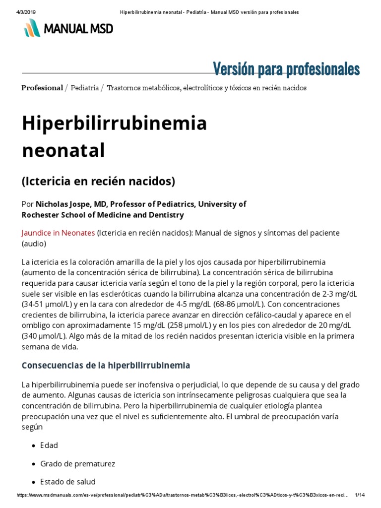Hiperbilirrubinemia Neonatal - Pediatría - Manual MSD Versión para ...