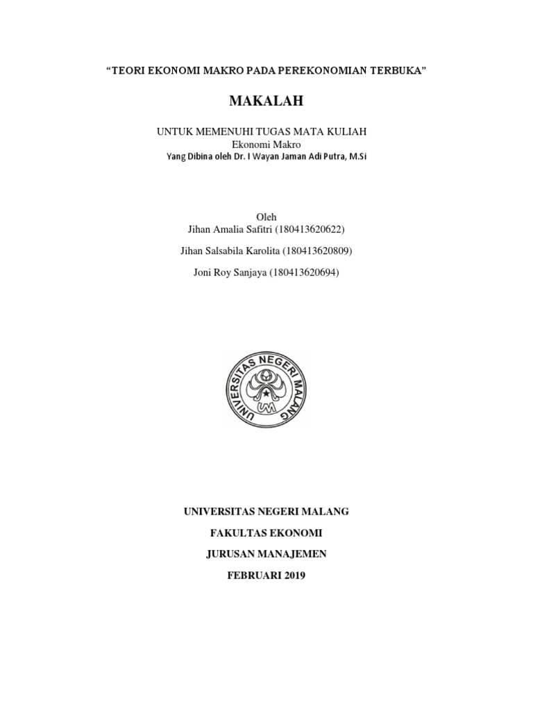 Teori Ekonomi Makro Perekonomian Terbuka 1 Makalah