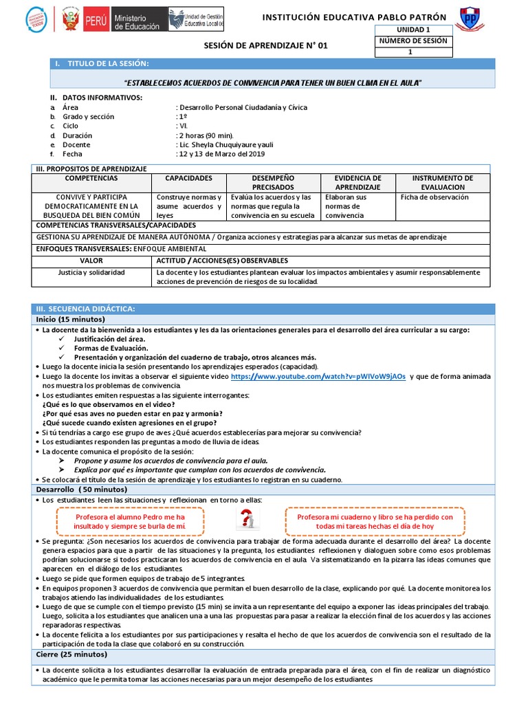 Acuerdos de convivencia en DPCC 1º | PDF | Maestros | Salón de clases