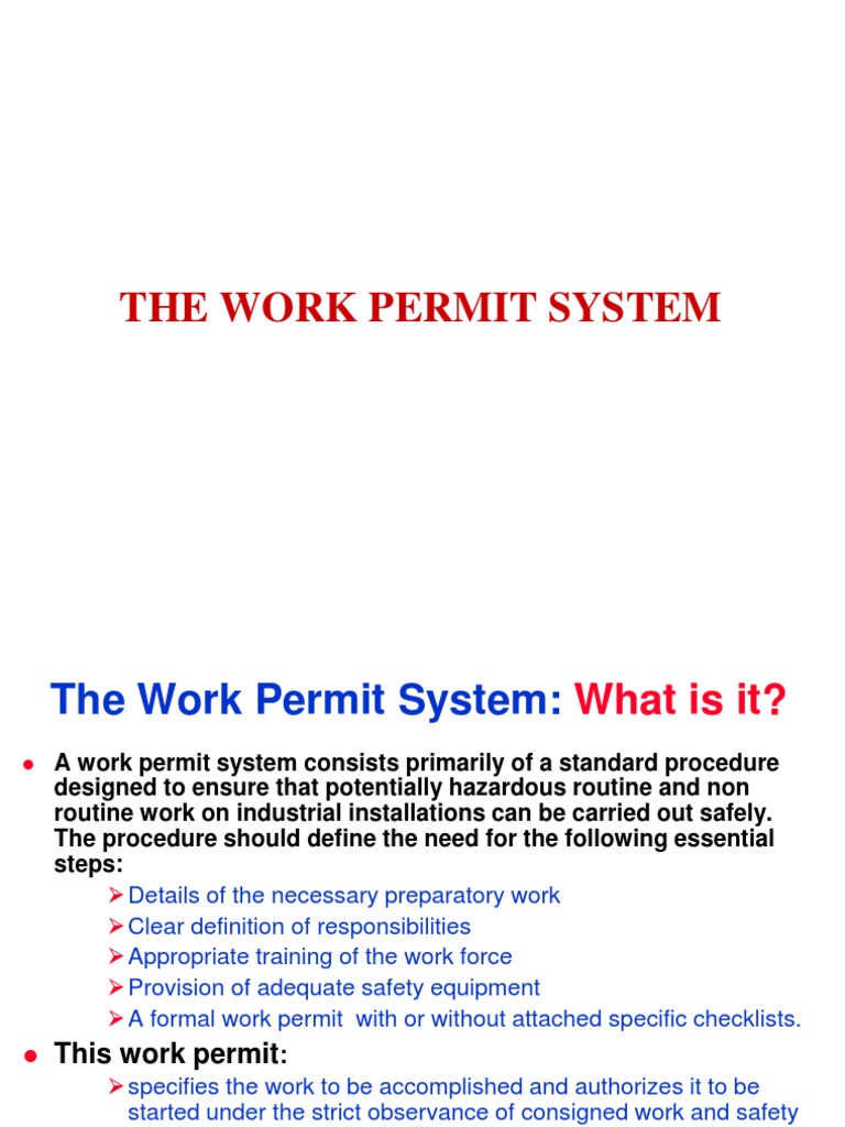 Work Permit System Overview and Guidelines | PDF | Safety | Chemistry