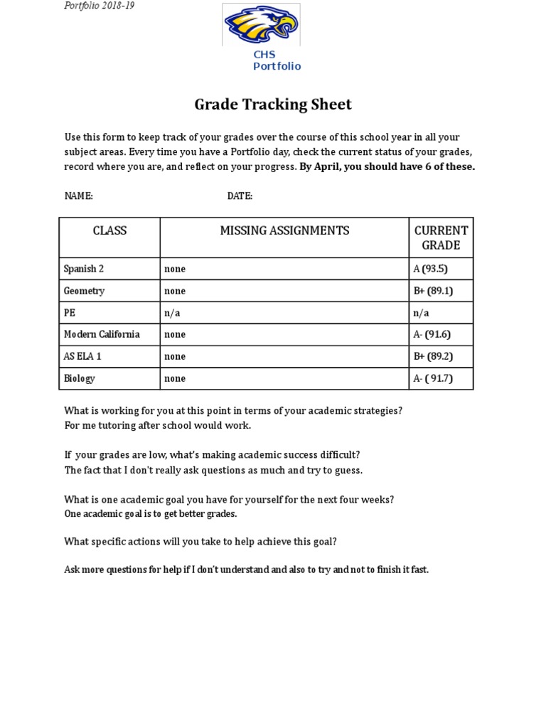 Grade Tracking Portfolio 2018-19 | PDF | Behavior Modification | Learning