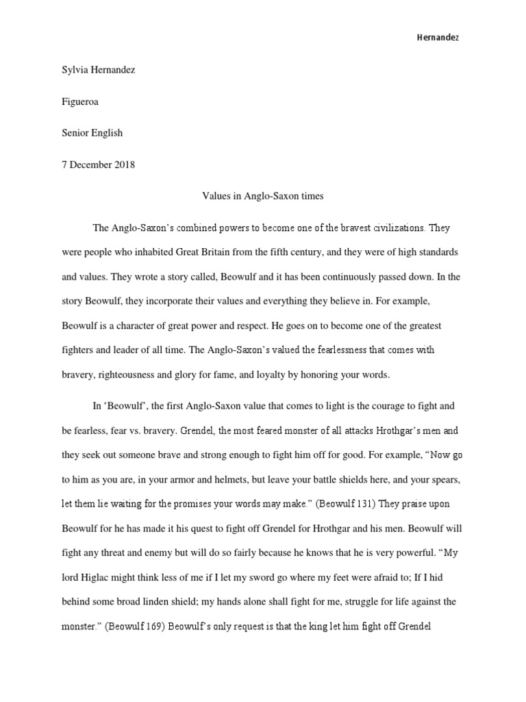 Beowulf Values Essay Beowulf
