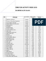 List of Items For Activity Week 2019: Company: Koperasi MRSM Alor Gajah Receipt