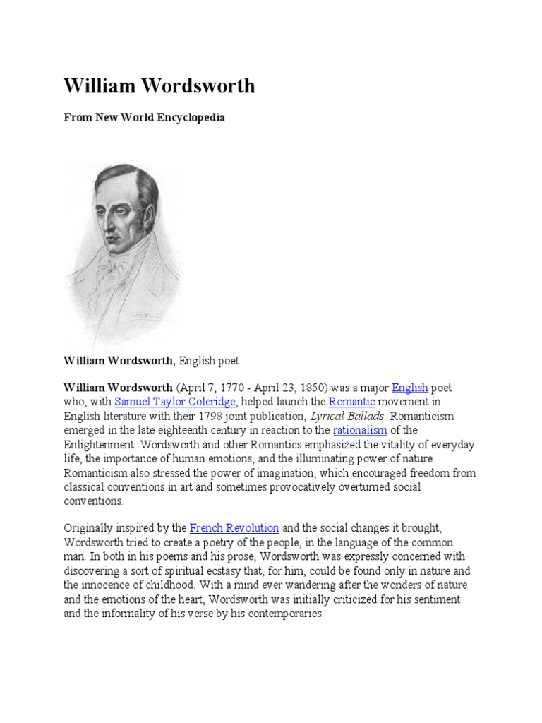 William Words Worth | PDF | William Wordsworth | Samuel Taylor Coleridge