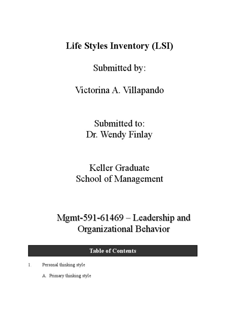 LSI Assignment | PDF | Behavioural Sciences | Psychology