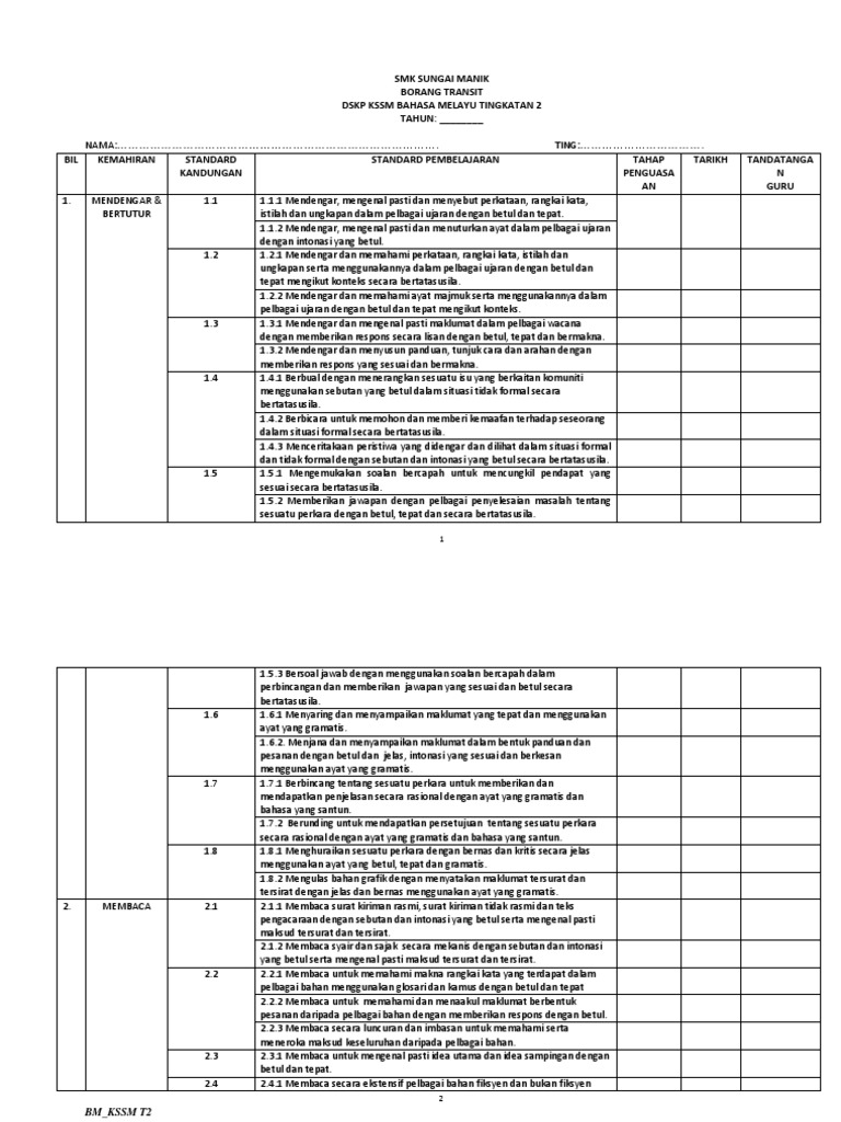 Borang Transit Dskp Bm Kssm T2 Pdf