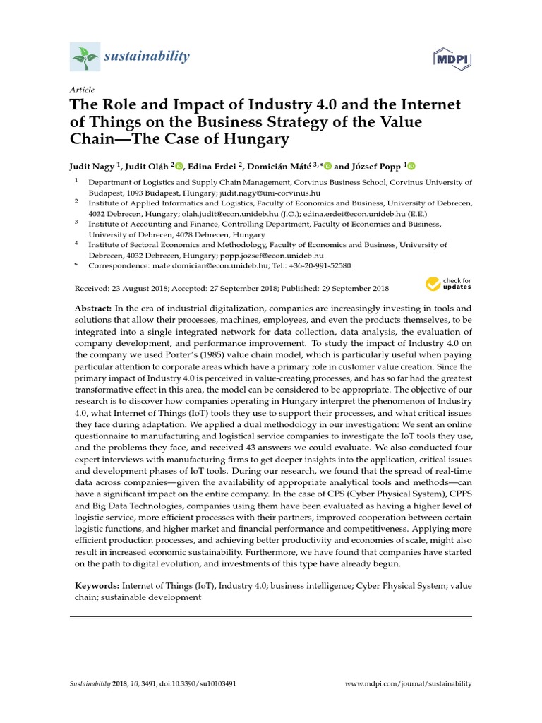 The Role and Impact of Industry 4.0 and The Internet of Things On The ...