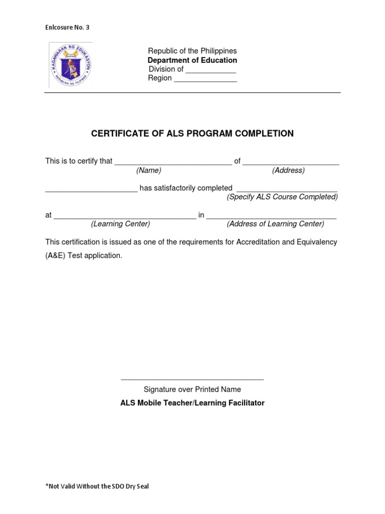 ALS Program Completion Certificate | PDF