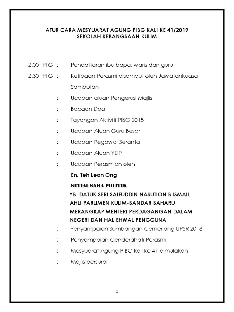 Buku Program Mesyuarat Agung Pibg Kali Ke 41 1 2019 Pdf