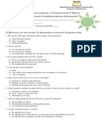 Prueba Lenguaje y Comunicación 3º Básico El Lugar Más Bonito Del Mundo Adecuación