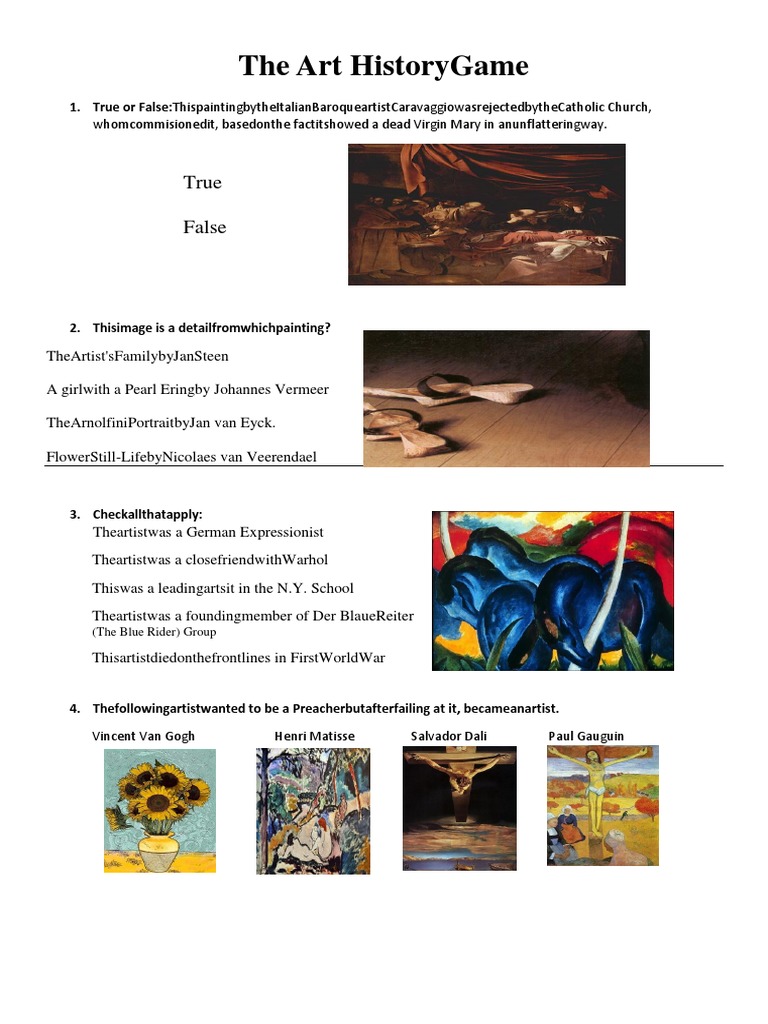 The Art History Game PDF Leonardo Da Vinci Style