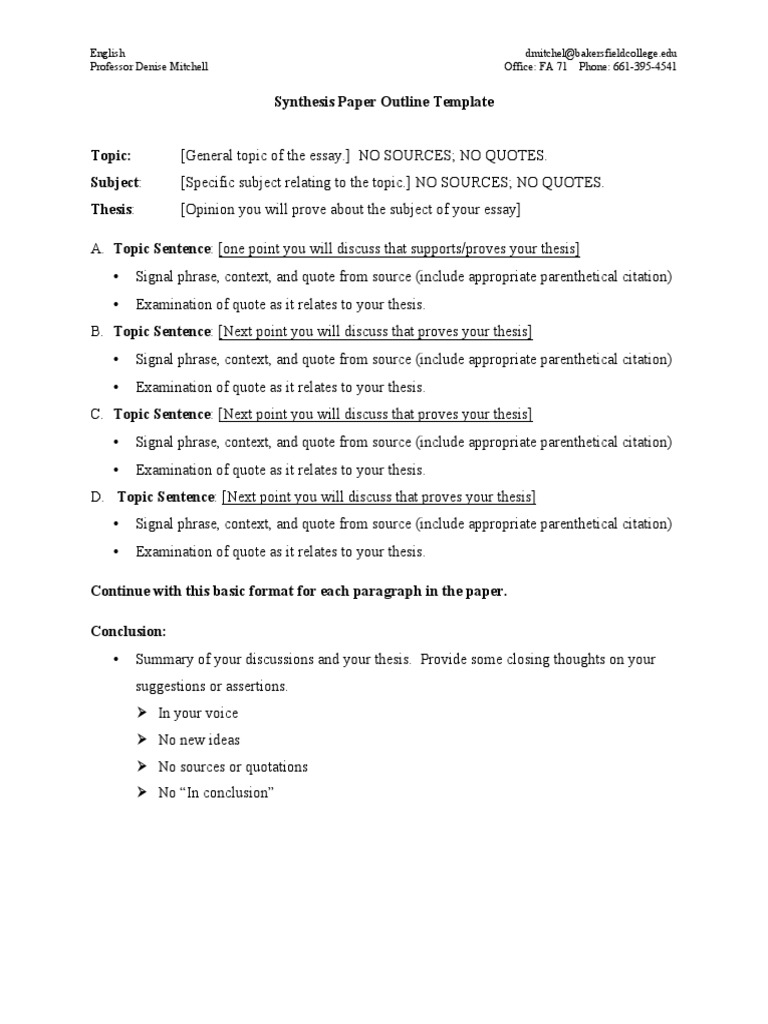 Essay Paper Outline Template | PDF
