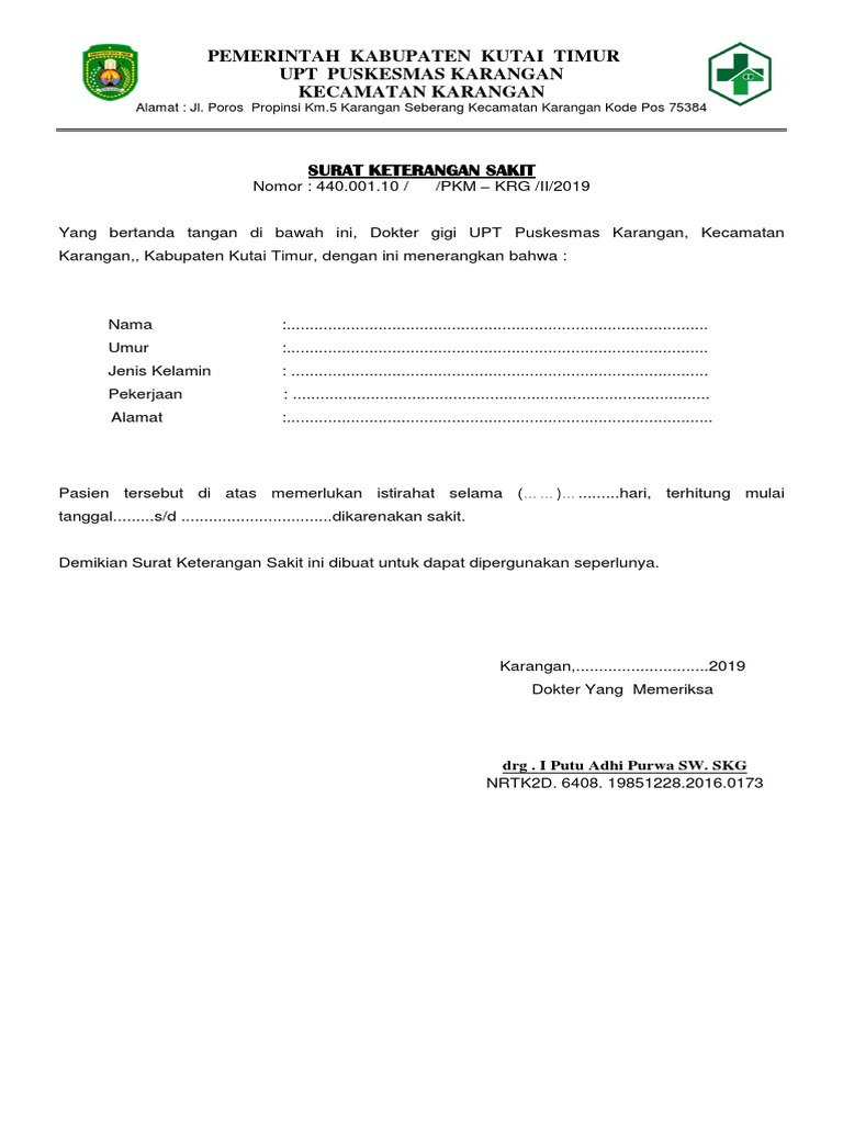 Contoh Surat Keterangan Sakit Dari Dokter Gigi Nusagates
