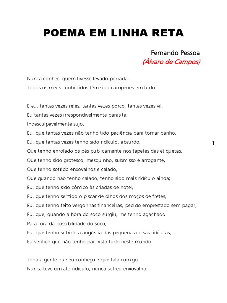 SEMANA 01 - DIA 03 - Poema em Linha Reta PDF | PDF