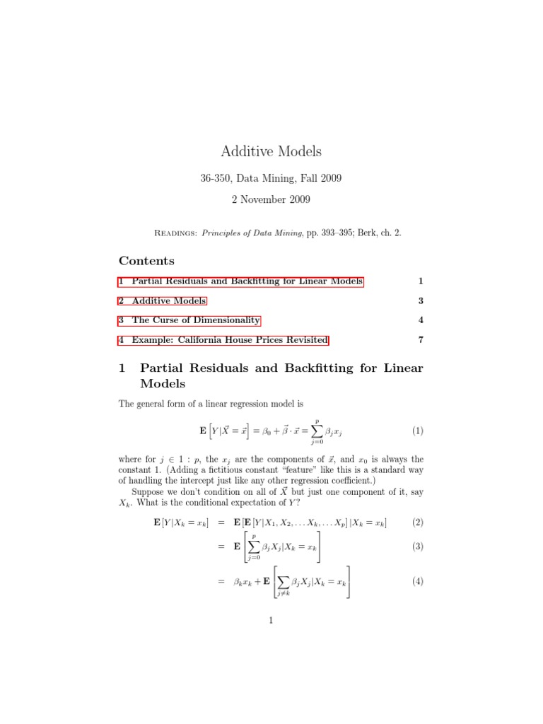 Additive Models: 36-350, Data Mining, Fall 2009 2 November 2009 | PDF ...