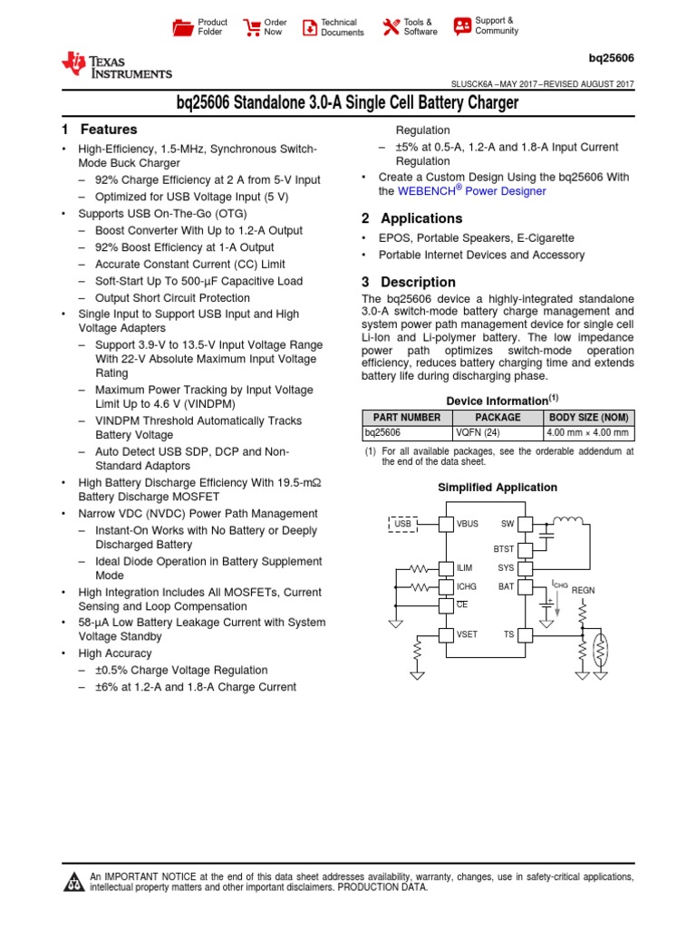 bq25606 PDF | PDF | Battery Charger | Field Effect Transistor