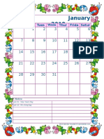 2018 Monthly Calendar Template Kid Kindergarten 24
