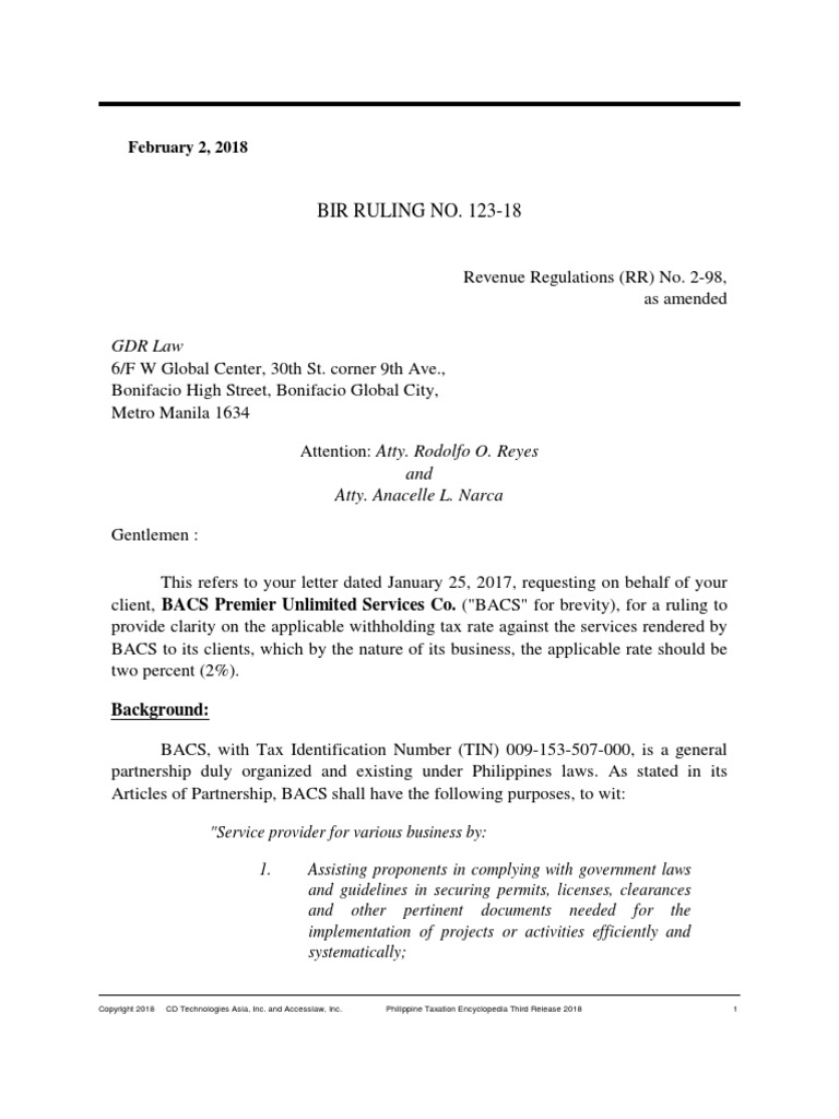 Bir ruling no 123 2018 pdf withholding tax payments