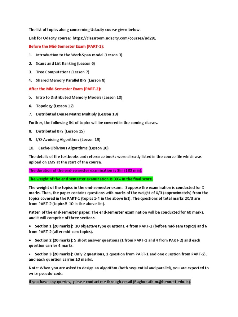 Udacity Course Exam Topics Overview | PDF