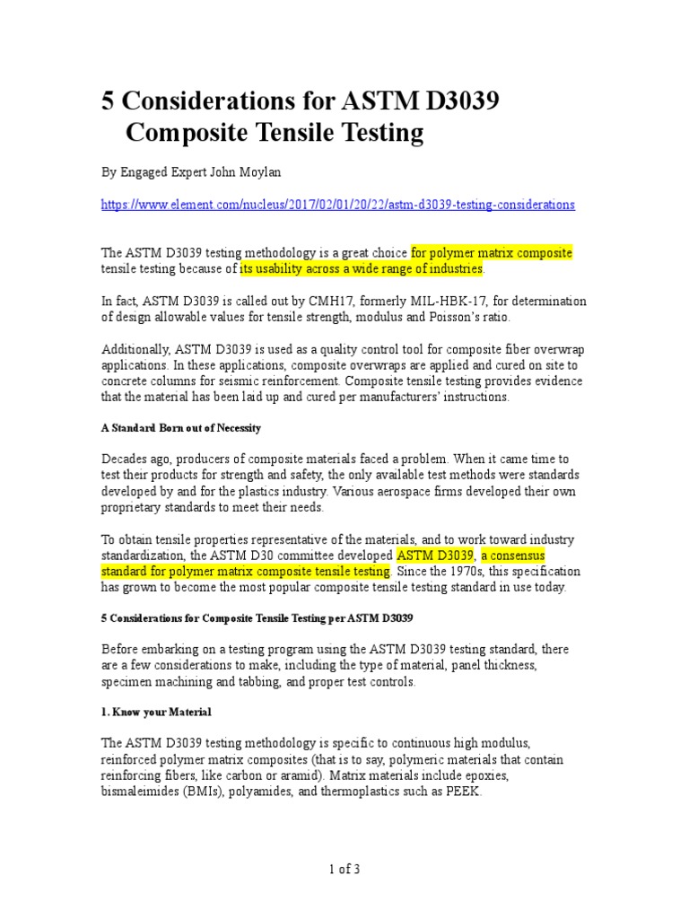 5 Considerations For ASTM D3039 Composite Tensile Testing | PDF ...