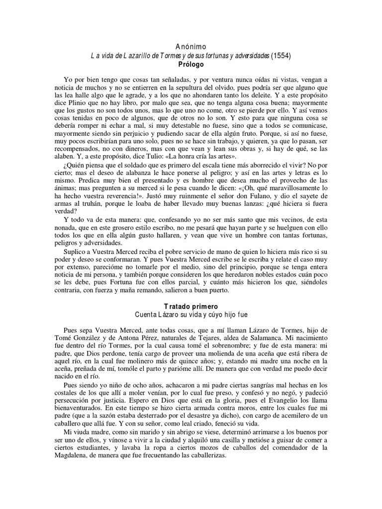 Resumen Capitulo 1 Lazarillo De Tormes