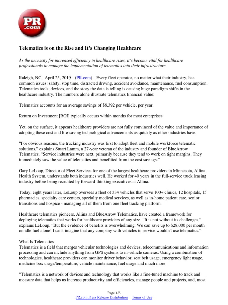 Telematics Is On The Rise and It's Changing Healthcare | PDF | Health ...