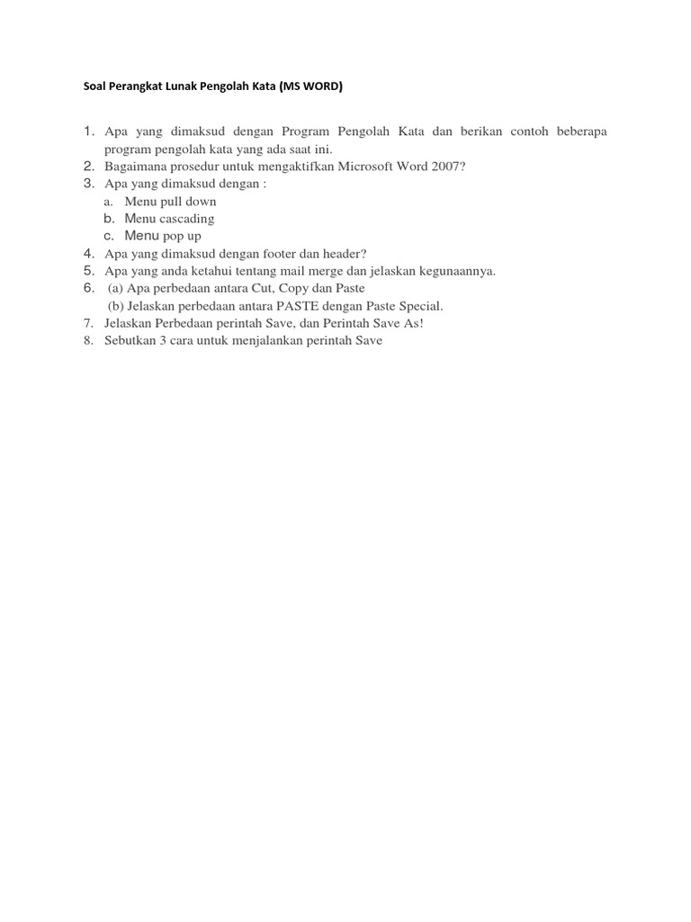 Soal Perangkat Lunak Pengolah Kata Docx
