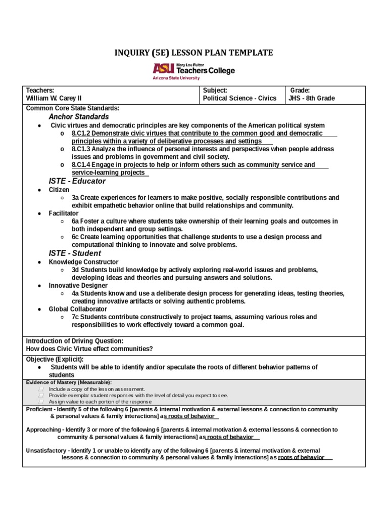 5E Inquiry Lesson Plan Template | PDF | Lesson Plan | Question
